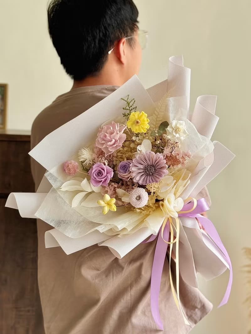 紫色系 永生花束 情人節花束