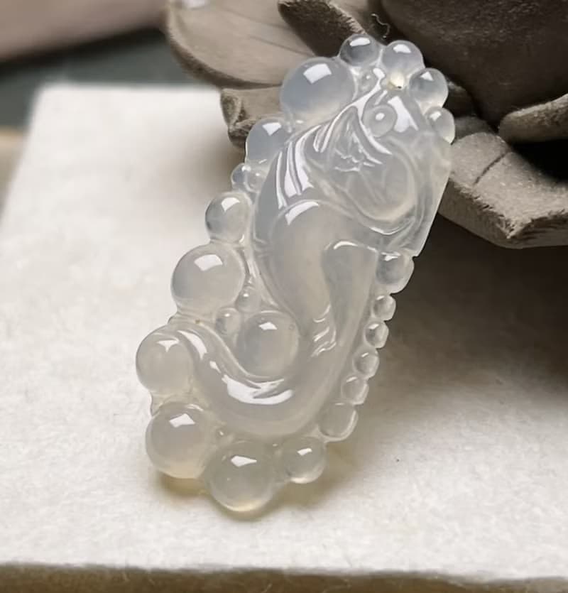 冰種翡翠懷古龍牌項鍊 | 天然緬甸玉翡翠A貨 | 送禮