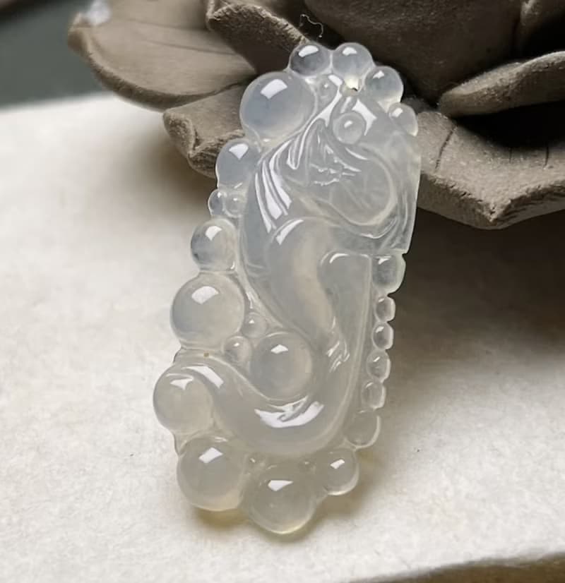 冰種翡翠懷古龍牌項鍊 | 天然緬甸玉翡翠A貨 | 送禮