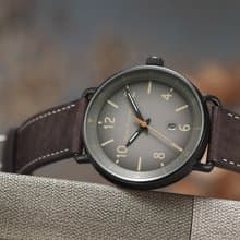 快速出貨|| Hush Puppies  漸層休閒風日期真皮男錶(HP3882)-棕色