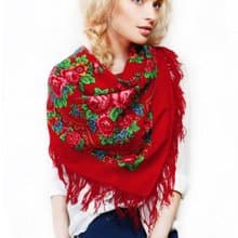 Authentic Pavlovo Posad Russian Shawl Scarf Soft 100% Wool 89x89 cm 190-5 Red