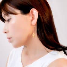 14kgf Citrine Square Line Pierced Earrings Gift Box