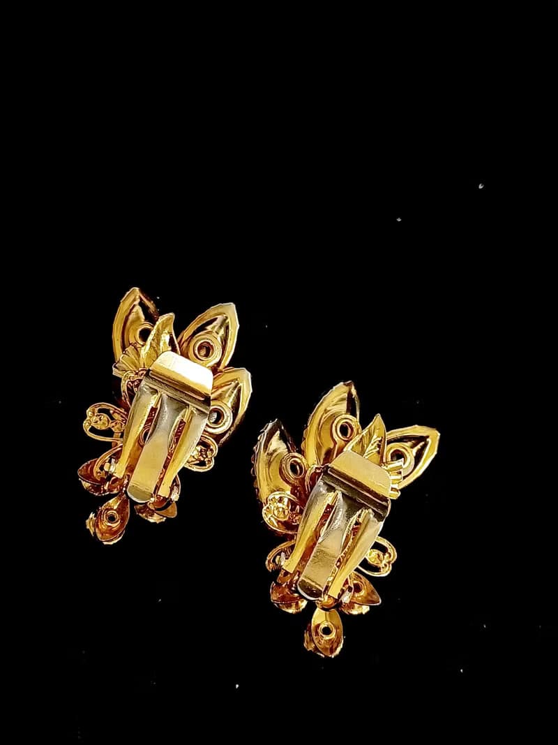 vintage jewelry  經典嫩黃配色極光萊茵花卉 夾式耳環