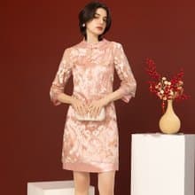 【MEDUSA】新中式粉紅刺繡小禮服(M-XL) | 禮服洋裝 媽媽禮服