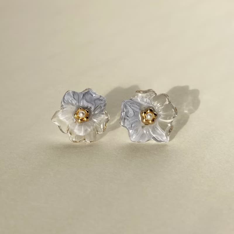 マーブルフラワーパールピアス/イヤリング(ブルー)