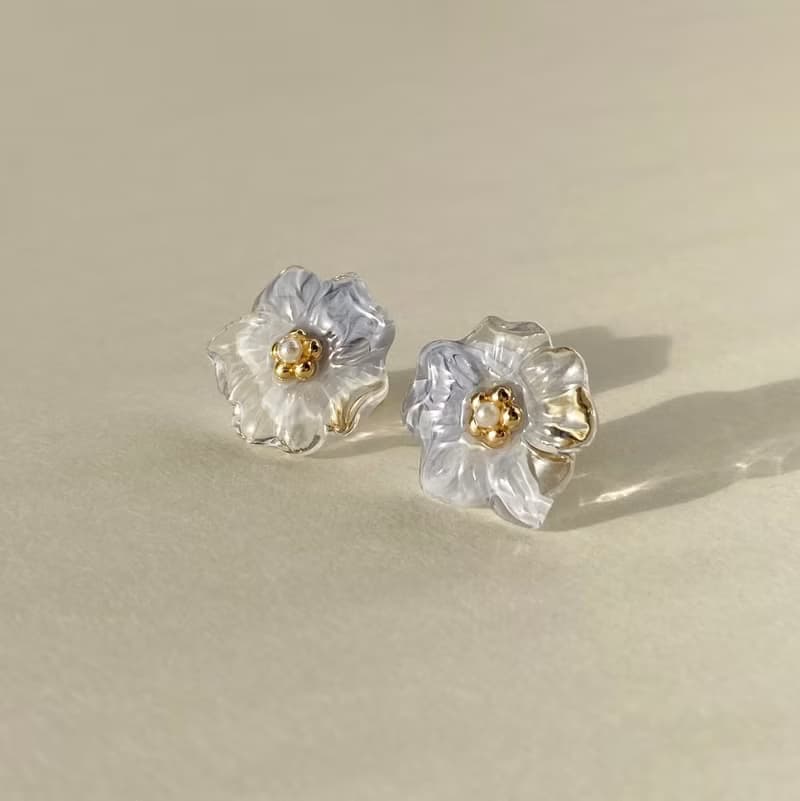 マーブルフラワーパールピアス/イヤリング(ブルー)