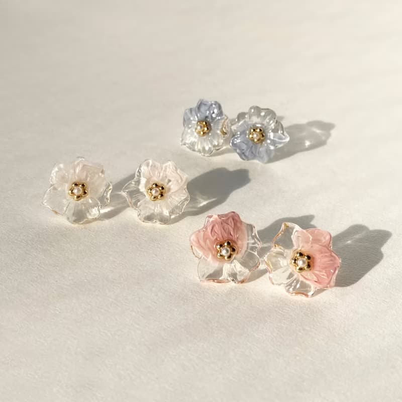 マーブルフラワーパールピアス/イヤリング(ブルー)