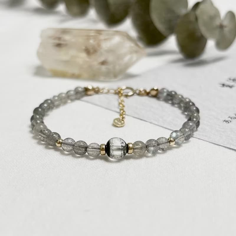 ll 拉長石與綠幽靈 ll 美國14kgf包金 天然石手鍊 Labradorite