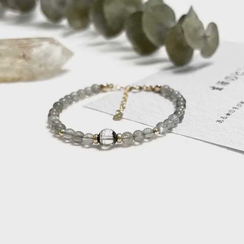 ll 拉長石與綠幽靈 ll 美國14kgf包金 天然石手鍊 Labradorite