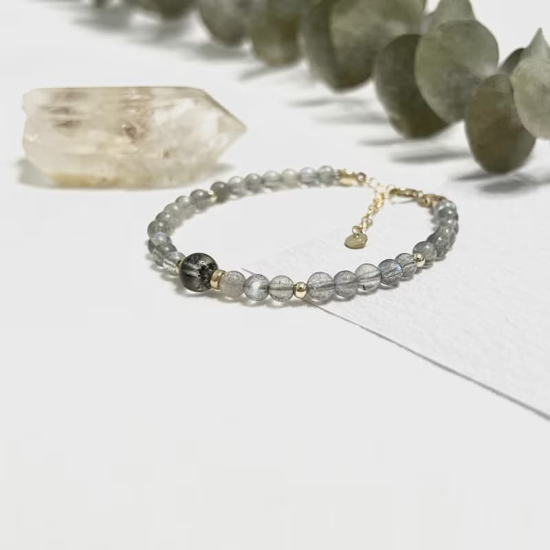 ll 拉長石與綠幽靈 ll 美國14kgf包金 天然石手鍊 Labradorite