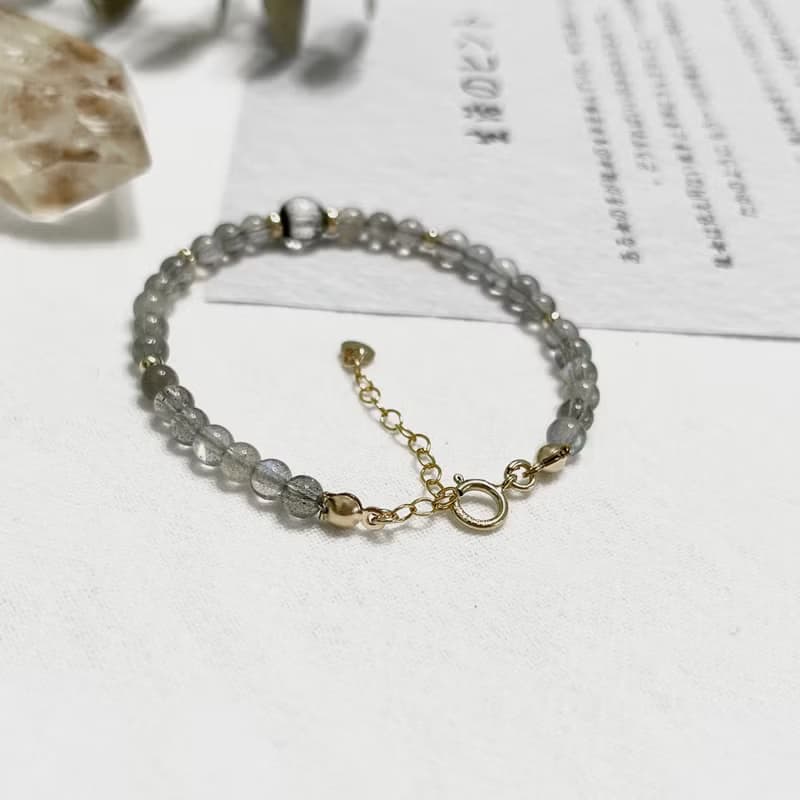 ll 拉長石與綠幽靈 ll 美國14kgf包金 天然石手鍊 Labradorite