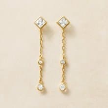 【Second Earrings】 18K 黃金方晶鋯石方形切割耳環