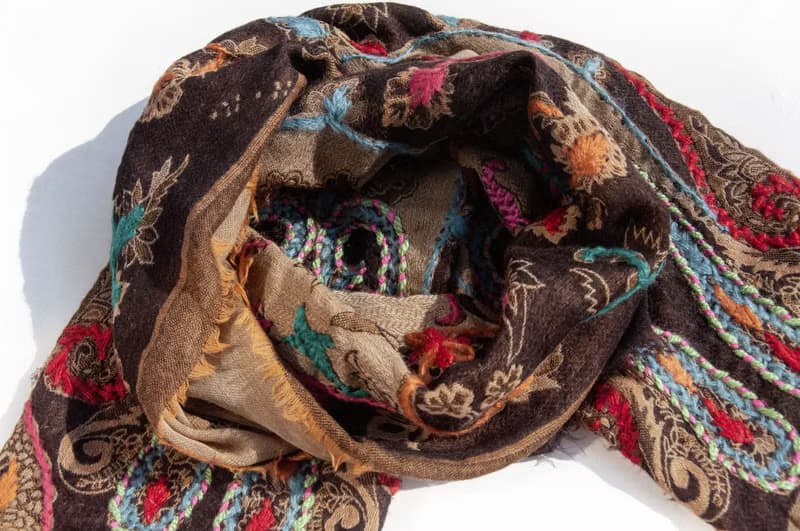 喀什米爾Cashmere/水煮羊毛披肩/針織圍巾/刺繡圍巾/羊絨披巾-花