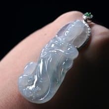冰種飄藍花翡翠媽祖天上聖母項鍊18K金鑽石| 天然緬甸玉A貨| 送禮