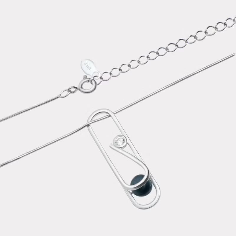 dashbrand DJ01 Paperclip Pendant B - Silver / Black (Tiger Eye) Minimal Jewelry