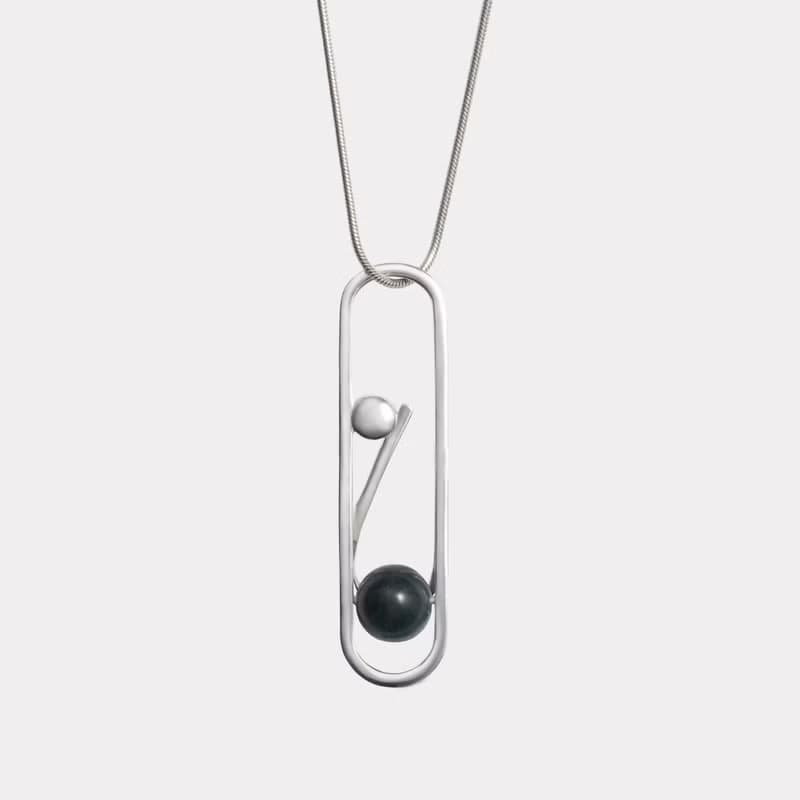 dashbrand DJ01 Paperclip Pendant B - Silver / Black (Tiger Eye) Minimal Jewelry