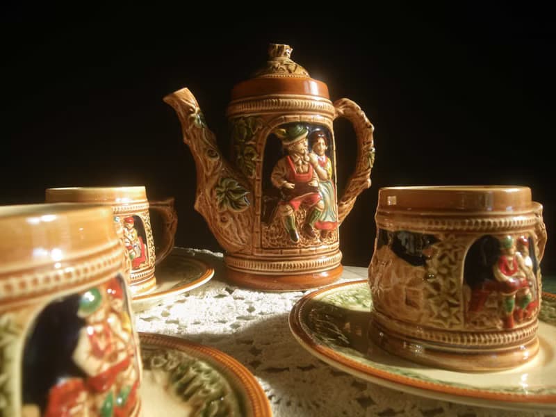【老時光 OLD-TIME】早期日本製陶瓷浮雕咖啡茶具組