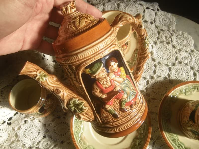 【老時光 OLD-TIME】早期日本製陶瓷浮雕咖啡茶具組