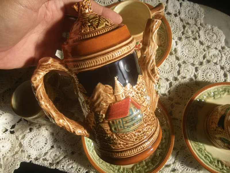 【老時光 OLD-TIME】早期日本製陶瓷浮雕咖啡茶具組