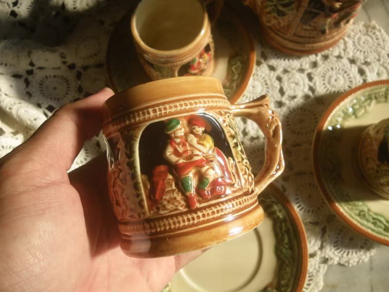 【老時光 OLD-TIME】早期日本製陶瓷浮雕咖啡茶具組