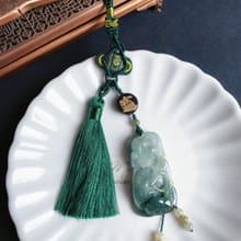 天然緬甸玉 翡翠 翹色巧雕 油青 如意 三腳金蟾 招財進寶 包掛