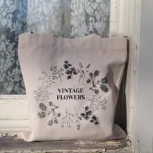 休閒兩用帆布袋 (手挽+側孭)復古小花 原色純棉特厚帆布