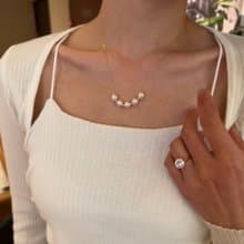 YuanPearl天然極光高級正圓珍珠微笑款項鍊滿天星項鍊一式兩戴