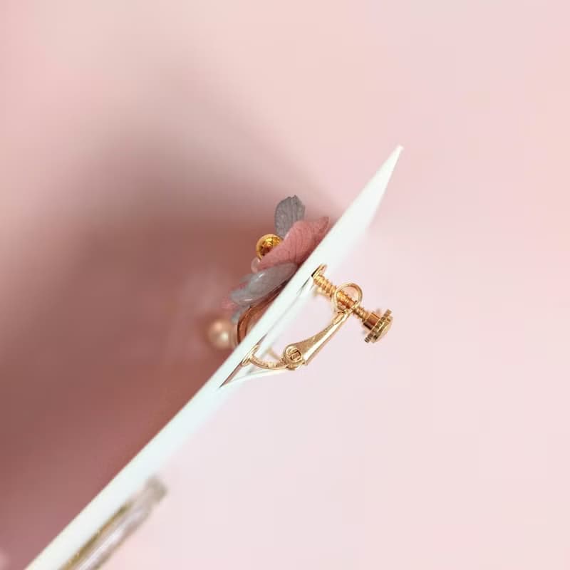 日式 藍粉雙色繡球花耳環 真花耳環 耳針/耳夾