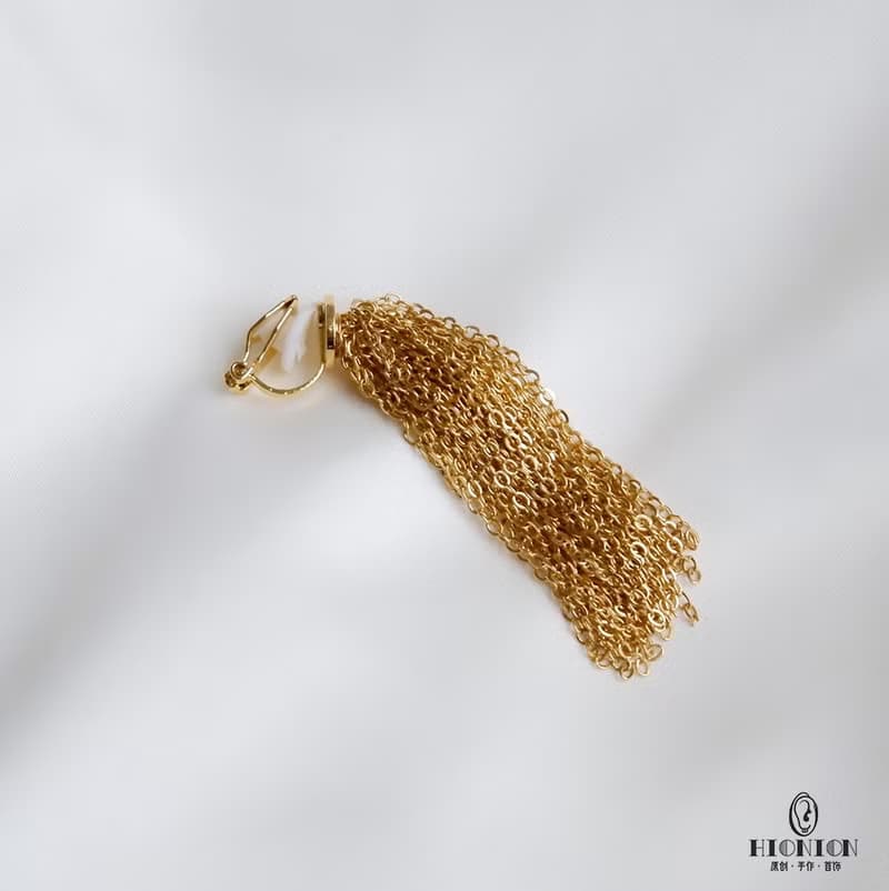 Hi Onion優雅的刺蝟 小眾鍍金流蘇耳夾耳釘修飾臉型高級冷淡百搭