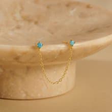 s925銀歐綠松石耳釘 雙耳洞耳釘 女生鏈條耳釘 禮物推薦