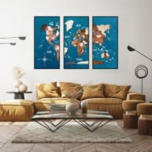 Framed Wall Art, Birthday Gift fot Girlfriend, 3D Travel Map, Tryptic Wall Art