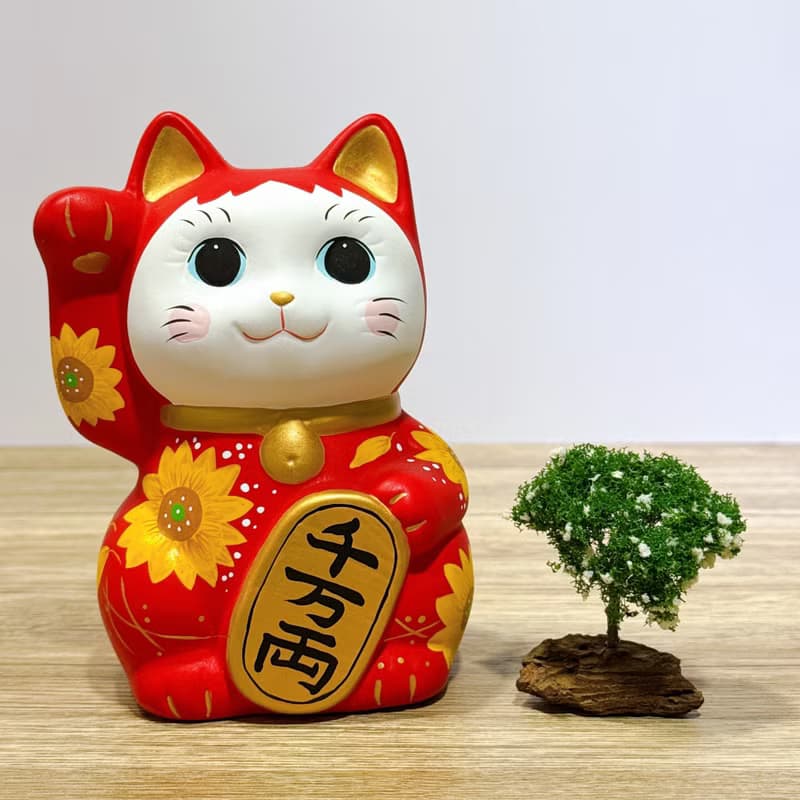【赤陽招福】日本谷中堂招財貓 | 赤地 向日葵