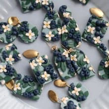 晨露藍莓 手作軟陶耳環 14K包金耳針 改夾請備註