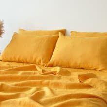 Turmeric linen sheet set / Flat+fitted sheet+2 pillowcases / Yellow bedding