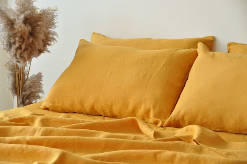 Turmeric linen sheet set / Flat+fitted sheet+2 pillowcases / Yellow bedding