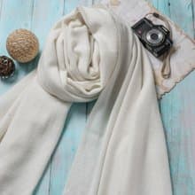 【厚款】喀什米爾羊毛圍巾/披肩  鑽石紋 皓白 手工機織