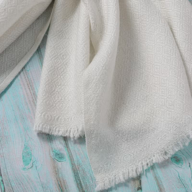 【厚款】喀什米爾羊毛圍巾/披肩  鑽石紋 皓白 手工機織