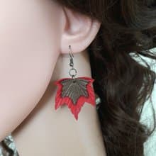 耳環 red-bronze leather earrings for her Leather women's jewelry