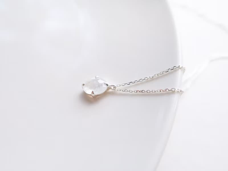 情人節禮物 925純銀 月光石 橢圓鑽切面爪鑲 項鍊 長鍊 免費包裝