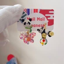 熊貓銅線花配熊貓車耳環、耳夾