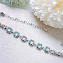 |招財光明燈|A貨翡翠冰玻藍杠蛋面5mm純銀鍍18k6顆手鏈