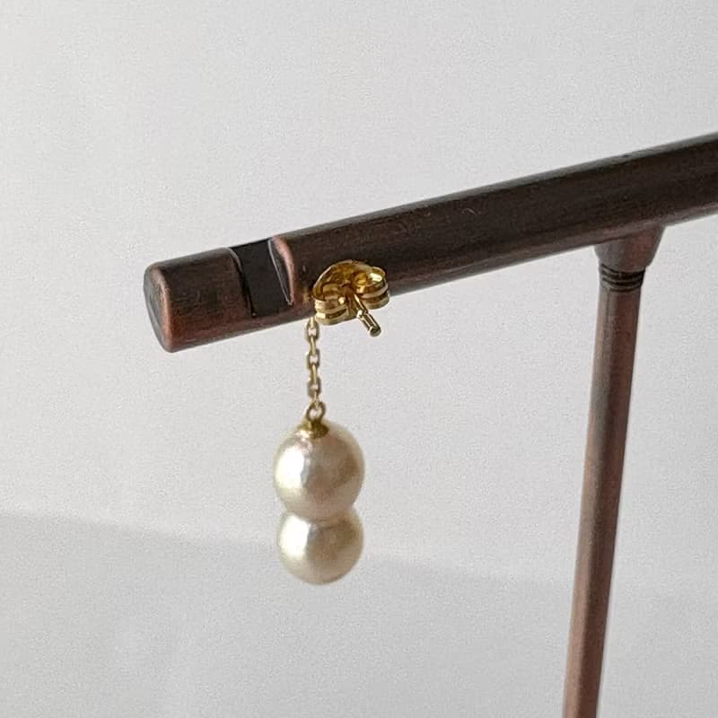 K18 ツインパール ピアス  あこや真珠 パールピアス あこやパール　日本の真珠 pearl earrings 珍珠耳環 珍珠耳环 진주귀걸이