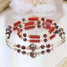 巴塞隆納之約。幸福好運健康避邪雙圈水晶手鍊 石榴石 茶晶 瑪瑙