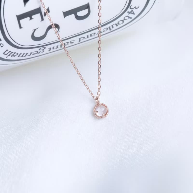 粉晶925純銀麻花蛋糕塔項鍊