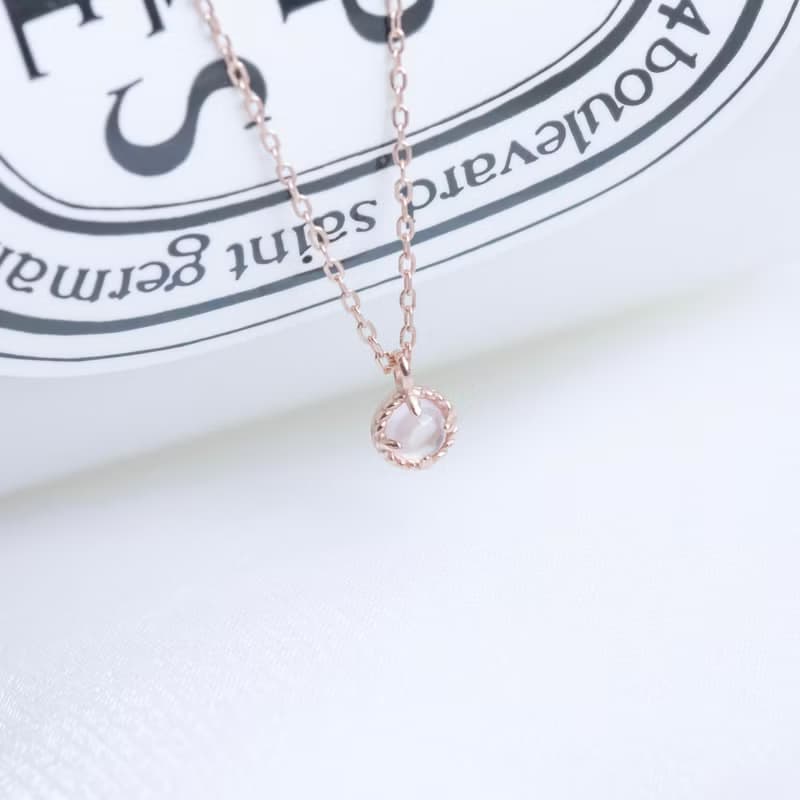 粉晶925純銀麻花蛋糕塔項鍊