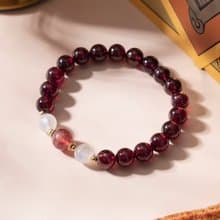 紫牙烏石榴石月光石草莓晶14K包金 水晶手鍊