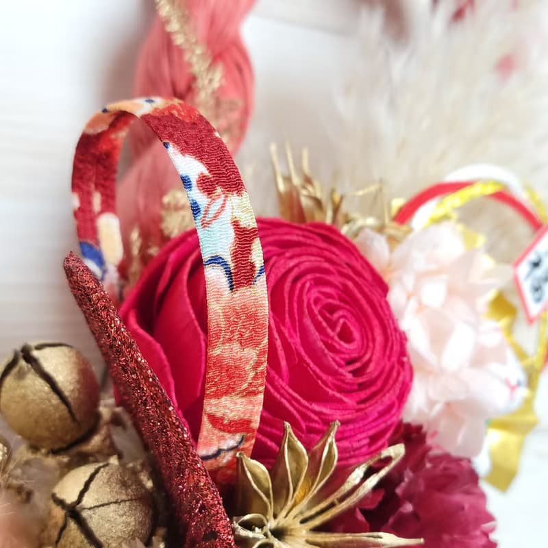 日式祈福紅注連繩-招福貓 永生乾燥花禮