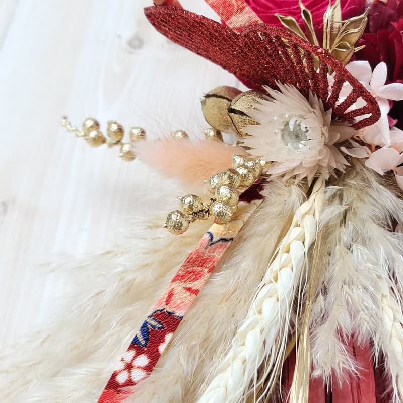 日式祈福紅注連繩-招福貓 永生乾燥花禮