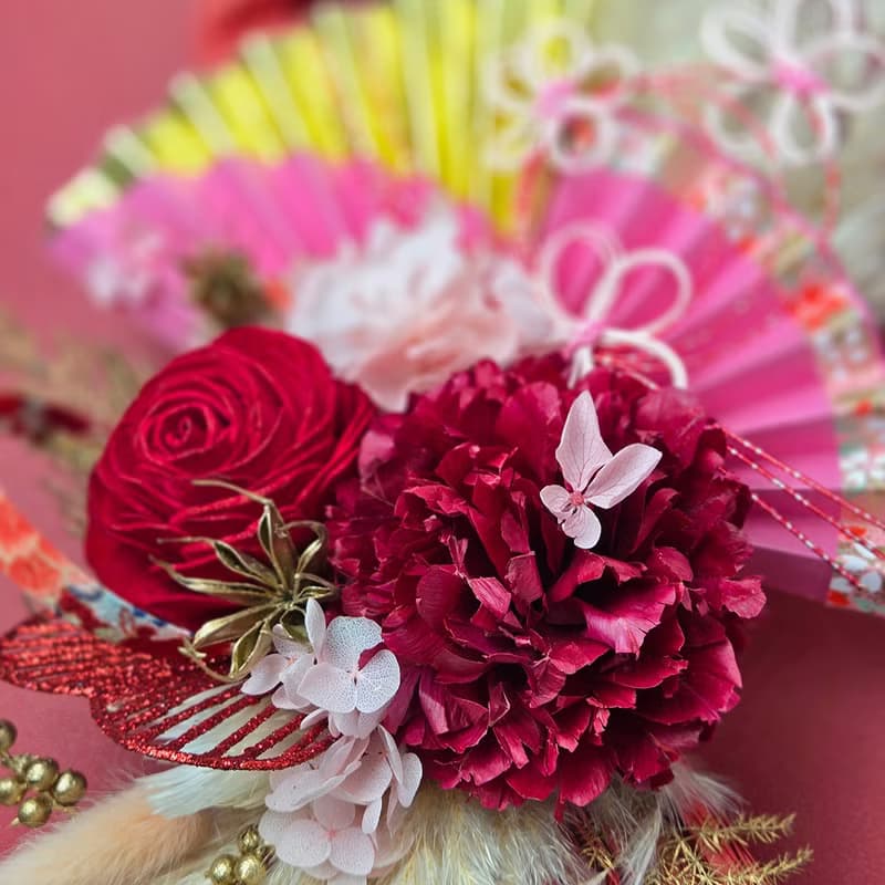 日式祈福紅注連繩-招福貓 永生乾燥花禮