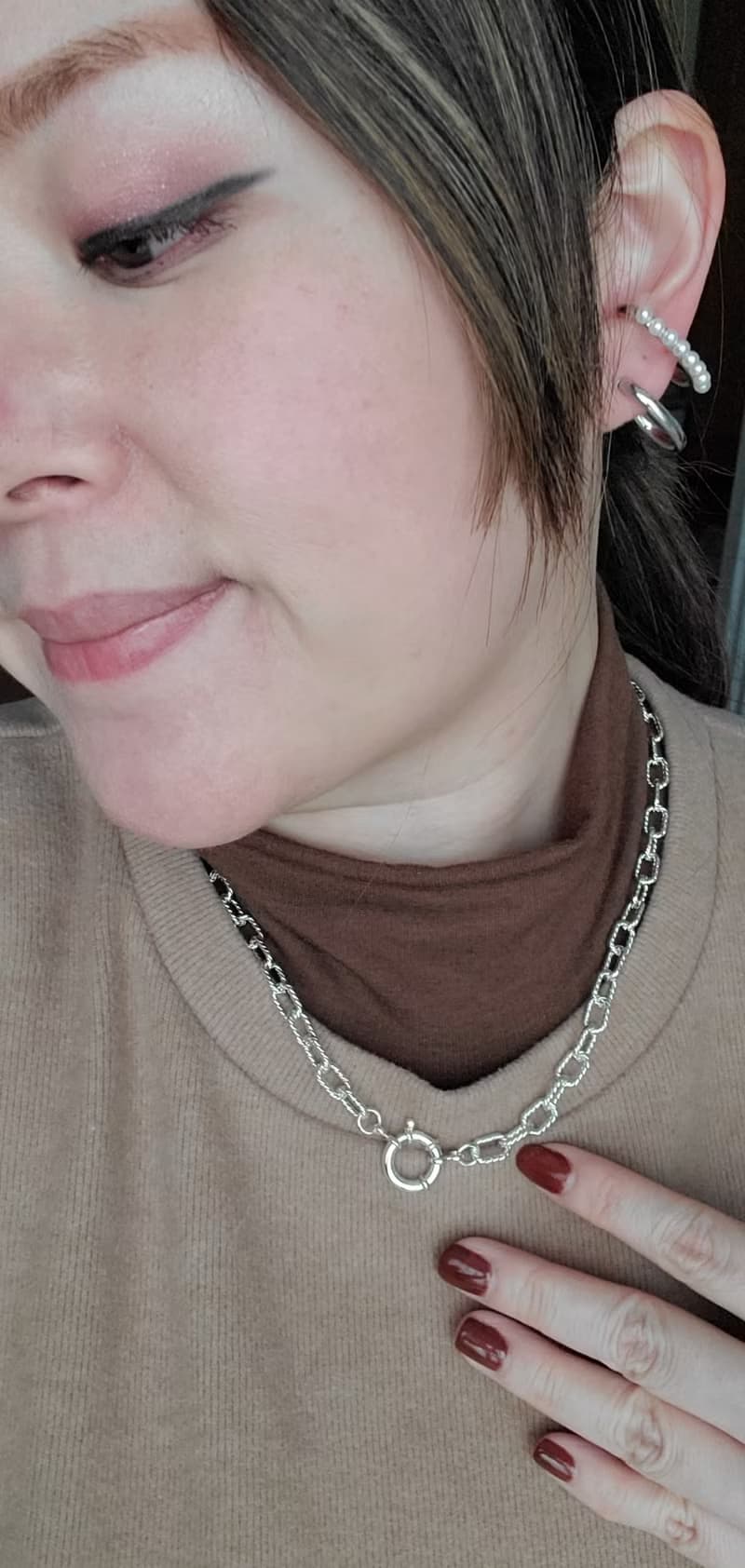 黃銅鍍銀 麻花項鍊 ~ 基本鏈條項鍊 ~ 純銀大扣頭項鍊 ~ 粗項鍊